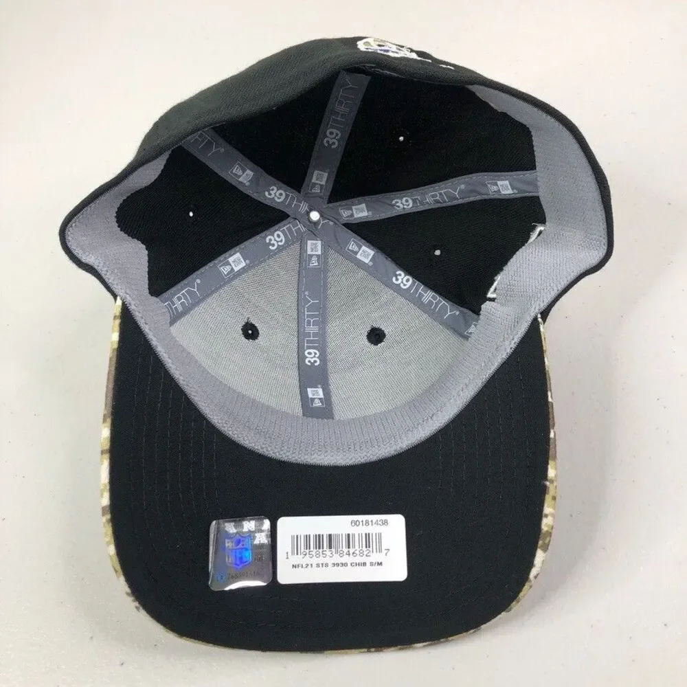 New Era Chicago Bears Salute To Service Hat Cap 39Thirty Flex S/M Black Camo NWT